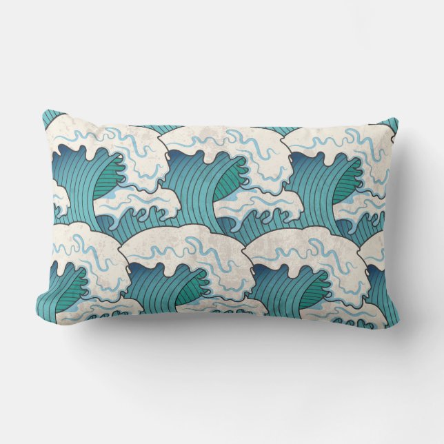 Japanische Waves Lumbar Throw Kissen (Vorderseite)