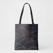 Japanische Waves Muster Dunkelblau und Gold Tasche (Vorderseite)