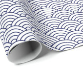Japanische Waves, Navy Blue auf weißem Wrapping Pa Geschenkpapier (Rolleneckpunkt)