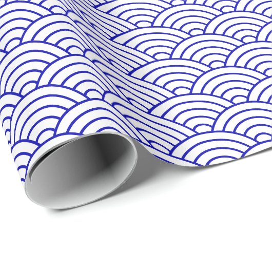 Japanische Waves, Royal Blue on White Wrapping Pap Geschenkpapier (Rolleneckpunkt)