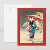 Japanische Weihnachtskatzenjause Feiertagspostkarte (Vorne/Hinten)