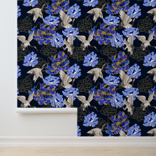 Japanische Weißkrane Blue Gold Chrysanthemum Tapete
