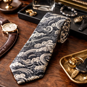 Japanische Welle Elegante Ozean Kunst Inspiriert Krawatte