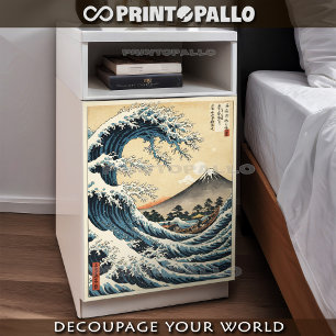 japanische Welle im Hokusai-Stil, Tinte auf Reispa Seidenpapier