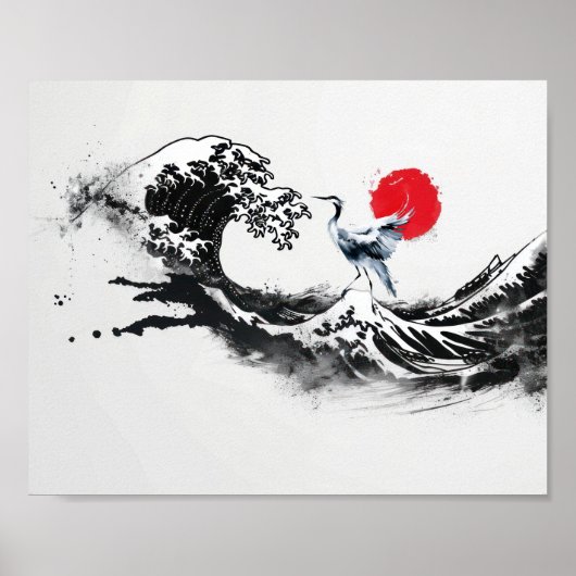 Japanische Welle, Reiher, minimalistische Malerei Poster (Vorne)