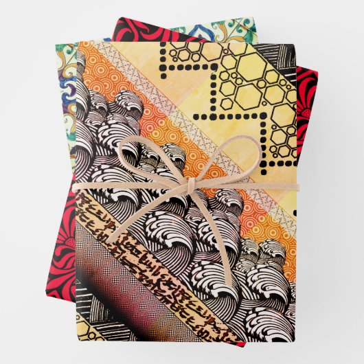 Japanische Wellen, englische Tapeten und spanische Geschenkpapier Set (Beispiel)