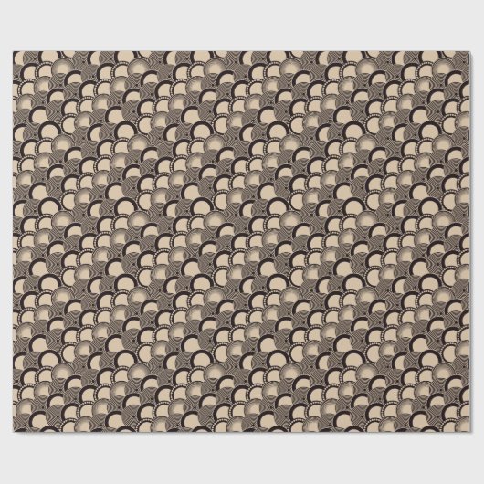 Japanische Wellen, Schuppen, Ringe, schwarzes Elfe Geschenkpapier (Flach)