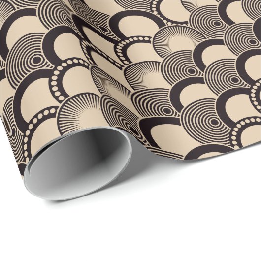 Japanische Wellen, Schuppen, Ringe, schwarzes Elfe Geschenkpapier (Rolleneckpunkt)