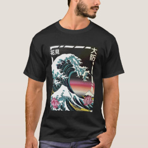 Japanische Wellenkunst Hanami Lotus Sonnenuntergan T-Shirt