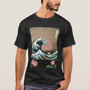 Japanische Wellenkunst Hanami Lotus Sonnenuntergan T-Shirt