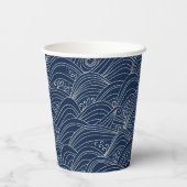 Japanische Wellenmuster Motiv dunkelblau Pappbecher (Rückseite)