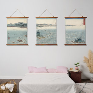 Japanische Whirlpools Landschaft Triptych ukiyo e Wandteppich Mit Holzrahmen