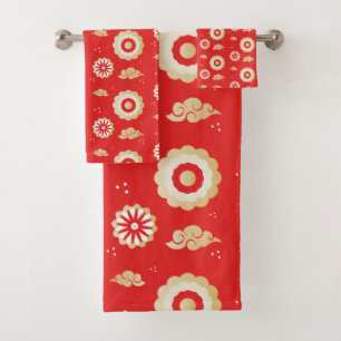 Japanische Wind Wolken Red Pattern Badhandtuch Set