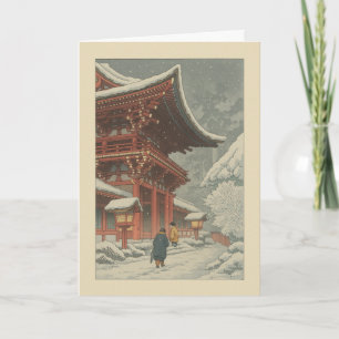 Japanische Wintertempel-Ukiyo-e-Weihnachtskarte Feiertagskarte