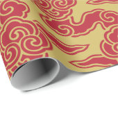 Japanische Wolken Muster Red Gold Geschenkpapier (Rolleneckpunkt)