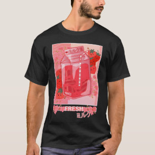 Japanischer 90er Kawaii Erdbeer-Milchshake-Freund T-Shirt