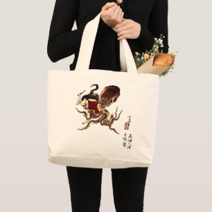 Japanischer Abalonetaucher und kämpfende Octopusse Jumbo Stoffbeutel