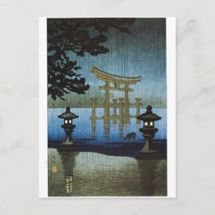 Japanischer Abendregen Holzschnitt Kunst Ukiyo-e Postkarte