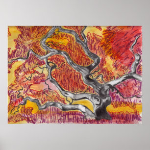 Japanischer Ahorn-Baum-Zeichnen Poster