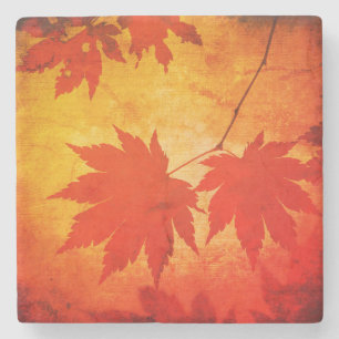 Japanischer Ahornbaum-Blatt Schrift Herbst orange Steinuntersetzer