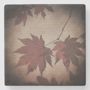 Japanischer Ahornblatt-Schriftzug Herbst rot braun Steinuntersetzer