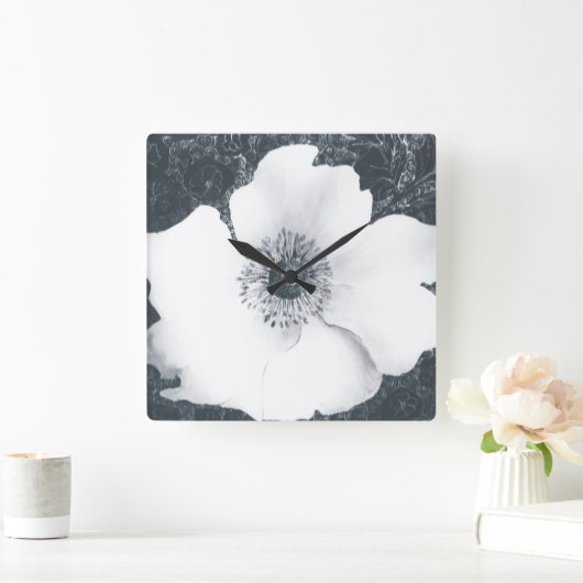 Japanischer Anemone. Quadratische Wanduhr (Zuhause)