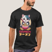 Japanischer Anime Cat Eating Ramen Noodles T-Shirt (Vorderseite)