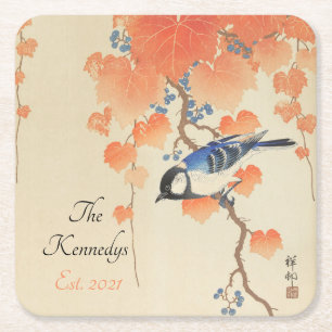 Japanischer Aquarell-Vintage-Druck mit Vogel Rechteckiger Pappuntersetzer