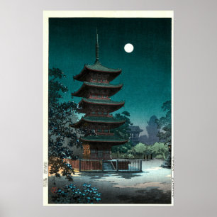 Japanischer Asakusa Kinryūzan Tempel in Mondlicht Poster