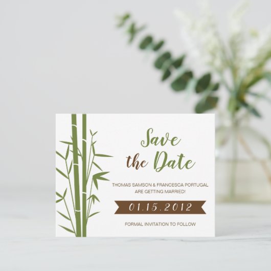 Japanischer Bambus Hochzeit Speichern Sie die Datu Einladung (Stehend Vorderseite)