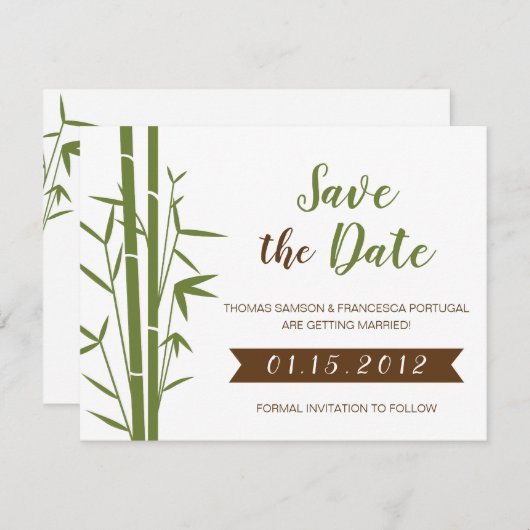 Japanischer Bambus Hochzeit Speichern Sie die Datu Einladung (Vorne/Hinten)