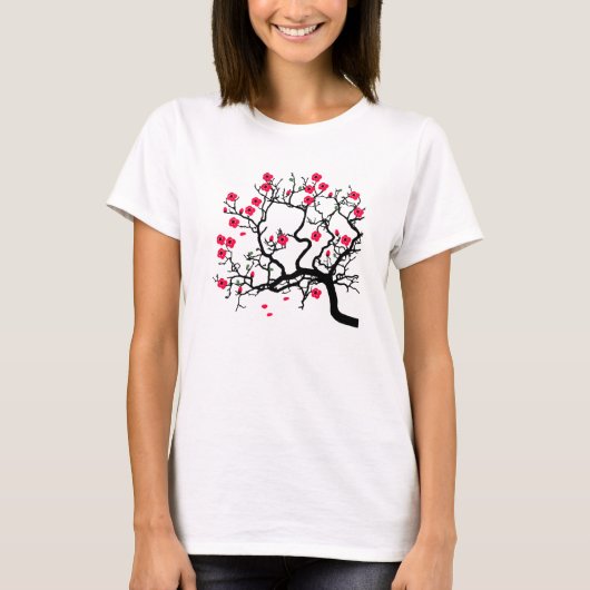 Japanischer Baum rote Blumen T-Shirt (Vorderseite)