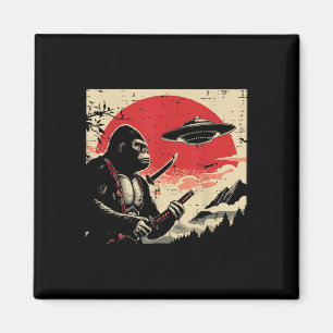 Japanischer Bigfoot-Samurai-Ufo-Vintage-Sasquatch- Magnet