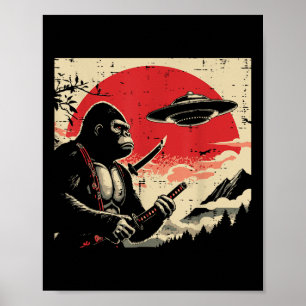 Japanischer Bigfoot-Samurai-Ufo-Vintage-Sasquatch- Poster
