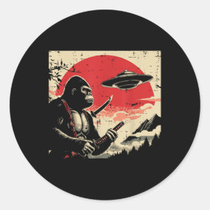 Japanischer Bigfoot-Samurai-Ufo-Vintage-Sasquatch- Runder Aufkleber