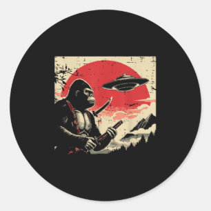 Japanischer Bigfoot-Samurai-Ufo-Vintage-Sasquatch- Runder Aufkleber