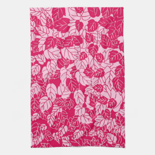 Japanischer Blattdruck, Fuchsia und Hellrosa Geschirrtuch