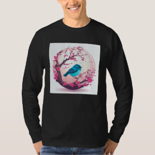 Japanischer Blaue Vogel und Kirschblüte im Vintage T-Shirt