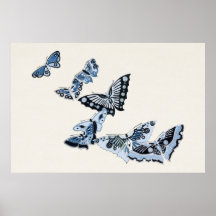 Japanischer blauer Schmetterling Vintage-Design Ku