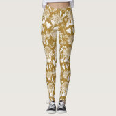 Japanischer Blumendruck auf Gold Leggings (Vorderseite)