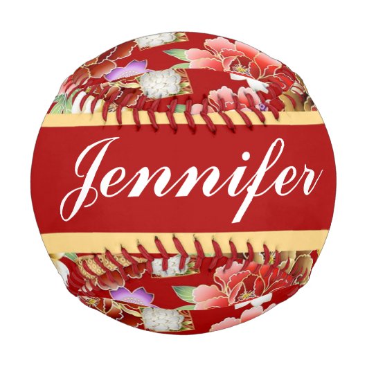 Japanischer Blumendruck in Rot Baseball (Vorderseite)