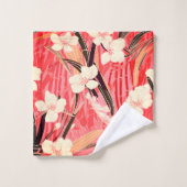 Japanischer Blumenkalk Sunset Cocktail Badhandtuch Set (Waschlappen)