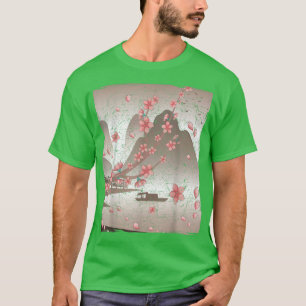 Japanischer Blütenberg Sakura Rosa Blume Kirsche T-Shirt