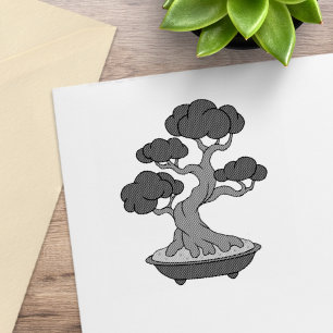 Japanischer Bonsai-Baum in einem Tablett, geätzt Gummistempel