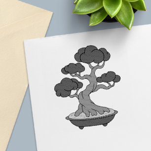 Japanischer Bonsai-Baum in einem Tablett, geätzt Permastempel