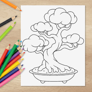 Japanischer Bonsai-Baum in einem Tablett Malvorlag Gummistempel