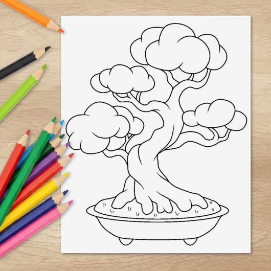 Japanischer Bonsai Tree auf einer Farbseite für Tr Gummistempel