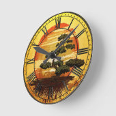 Japanischer Bonsais-Baum-Sonnenuntergang Runde Wanduhr (Winkel)