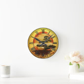 Japanischer Bonsais-Baum-Sonnenuntergang Runde Wanduhr (Zuhause)
