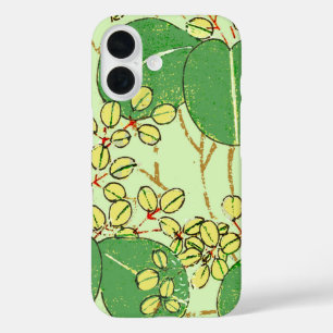 Japanischer botanischer grüner Blatt-Holzschnitt iPhone 16 Hülle